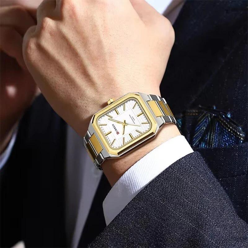 CURREN Fashion Rectangular Business Watches for Men Waterproof Luminous Hands Stainless Steel Simple Vintage Quartz Wristwatch — view 4