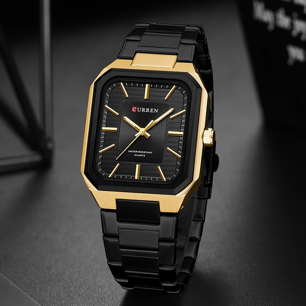 CURREN Fashion Rectangular Business Watches for Men Waterproof Luminous Hands Stainless Steel Simple Vintage Quartz Wristwatch — view 8