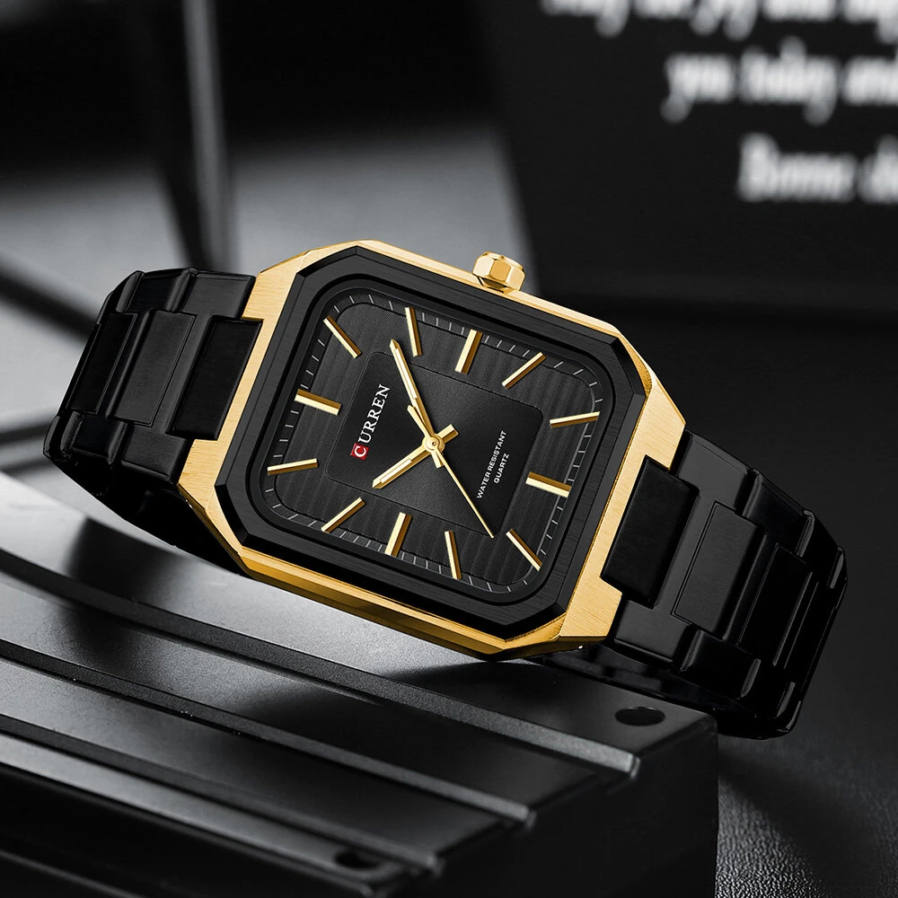 CURREN Fashion Rectangular Business Watches for Men Waterproof Luminous Hands Stainless Steel Simple Vintage Quartz Wristwatch — view 9