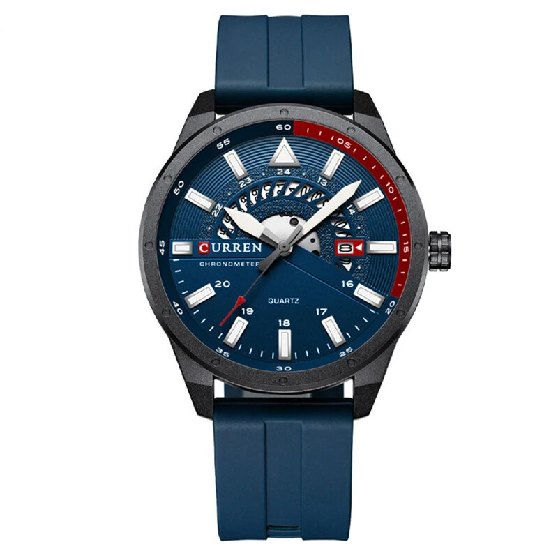 CURREN Men's Business Watch Quartz Wrist Watch with Calendar Alloy Case, Round Dial, Electronic Drive, Silicone Strap 3ATM Sports Watch — CURREN