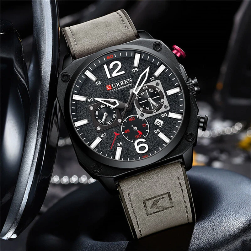CURREN Men Sports Watches Multi-function Chronograph Quartz Watch Luminous Waterproof Calendar Wristwatch — view 3