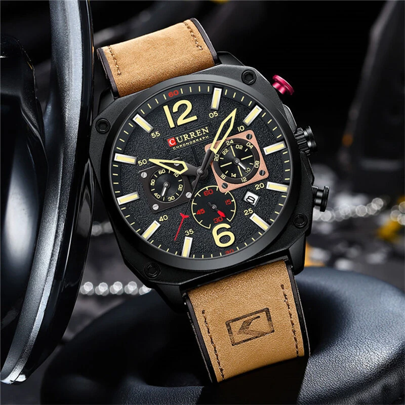 CURREN Men Sports Watches Multi-function Chronograph Quartz Watch Luminous Waterproof Calendar Wristwatch — view 4