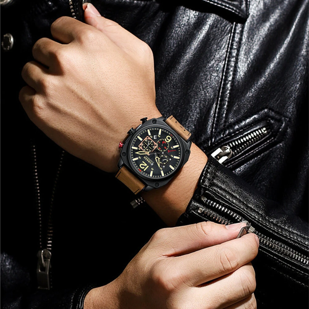 CURREN Men Sports Watches Multi-function Chronograph Quartz Watch Luminous Waterproof Calendar Wristwatch — view 5