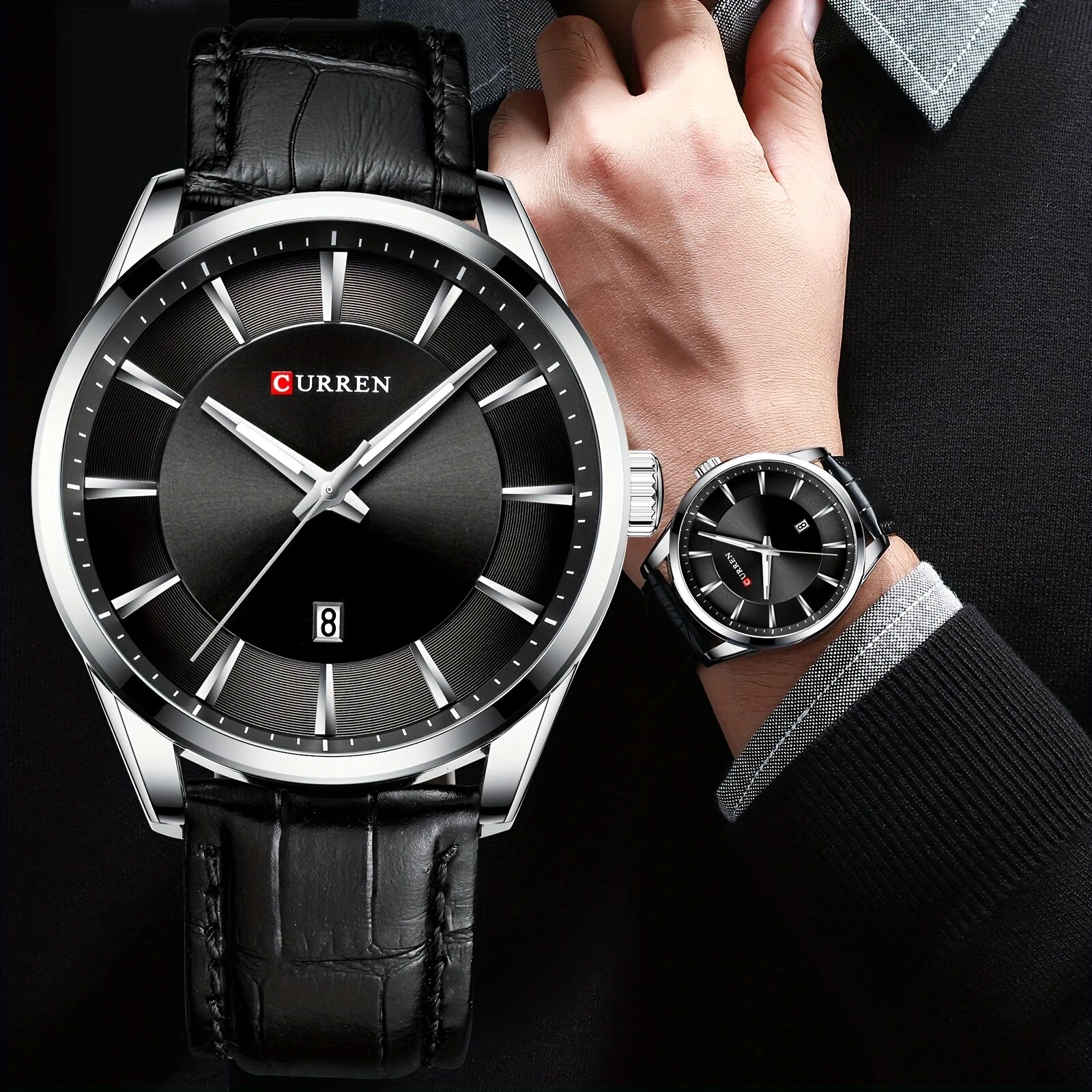CURREN Simple Business Men Quartz Watch Comfortable Leather Strap Waterproof Auto Date Wristwatch — CURREN