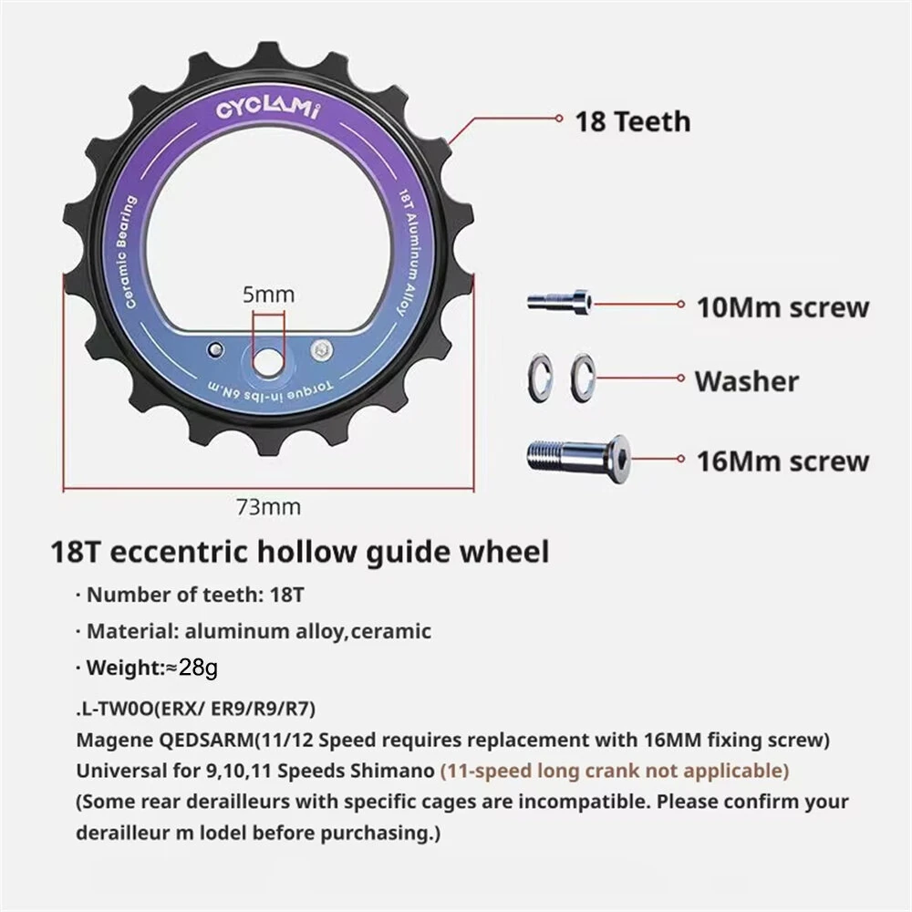CYCLAMI CYC-18T Hollow Rear Derailleur Pulley Wheel Ceramic Bearing Guide For MTB L-TWOO ERX/ER9/R9/R7 SRAM AXS RED Shimαno 9/10/11-Speed Support Wheel — view 8