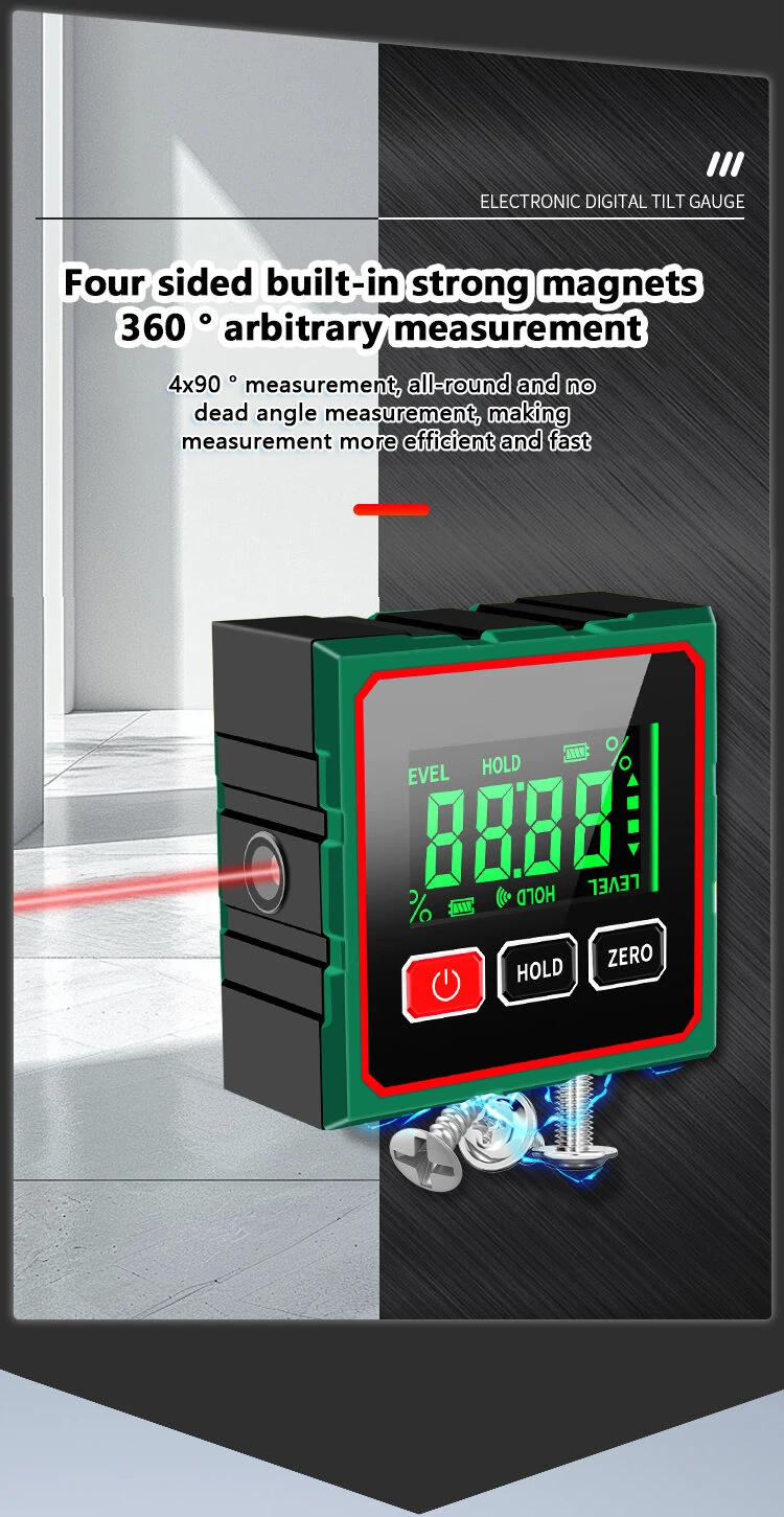 CZDang Digital Display Inclinometer Four-sided magnet Angle Finder Bevel Gauge Protractor with 1.8"FSTN Screen Rechargeable Battery Four-Sided Magnets Type-C Charging — view 7