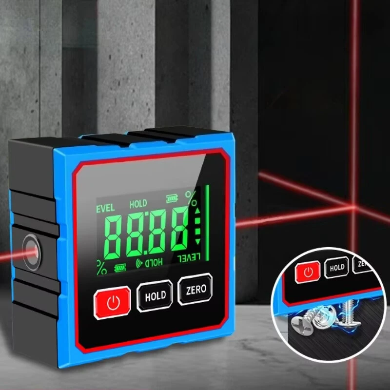 CZDANG Electronic Digital Angle Dipmeter Four Sided Magnetic Inclinometer ±0.2° Accuracy Cross Laser Level Type-C Charging Woodworking Gradient Measuring Tool — view 5