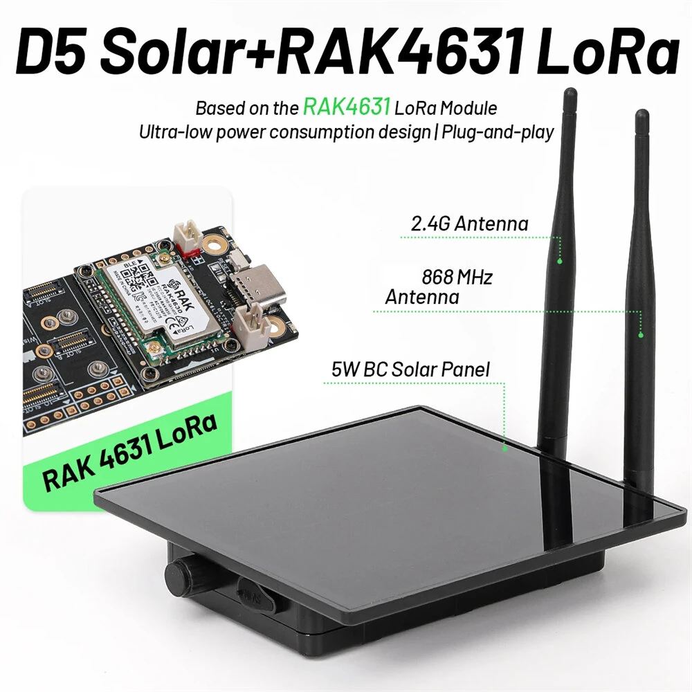 D5L Solar Power Lora Node Repeater with RAK4631 Communication Module 868Mhz for Meshtastic Meshcore Compatible with Wisblock Outdoor Waterproof — view 3