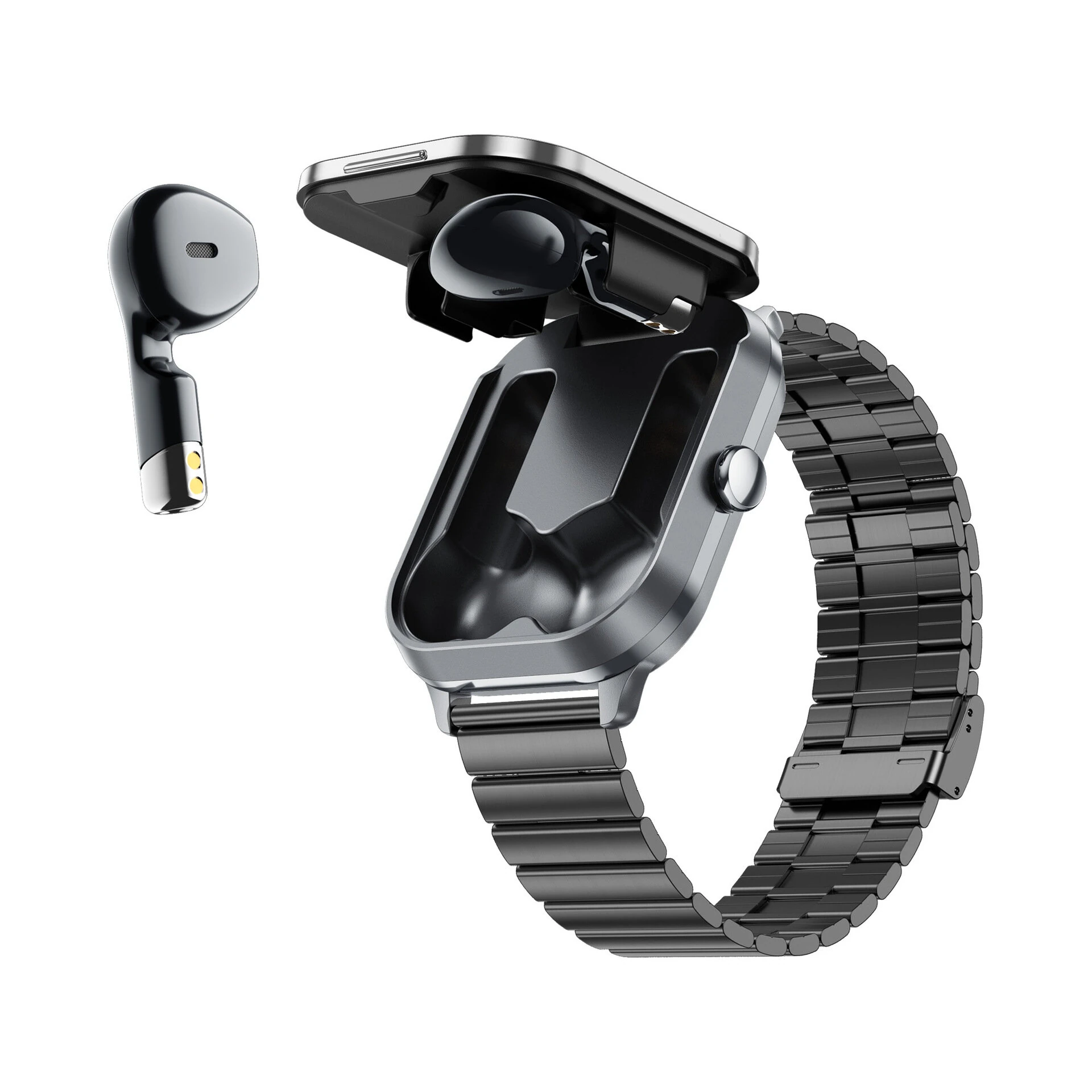D8pro 2.01-inch HD Screen Clamshell 2-in-1 Headset Design NFC Function bluetooth Call Heart Rate Blood Pressure SpO2 Monitor Sleep Monitoring Multi-sport Modes Smart Watch — view 2