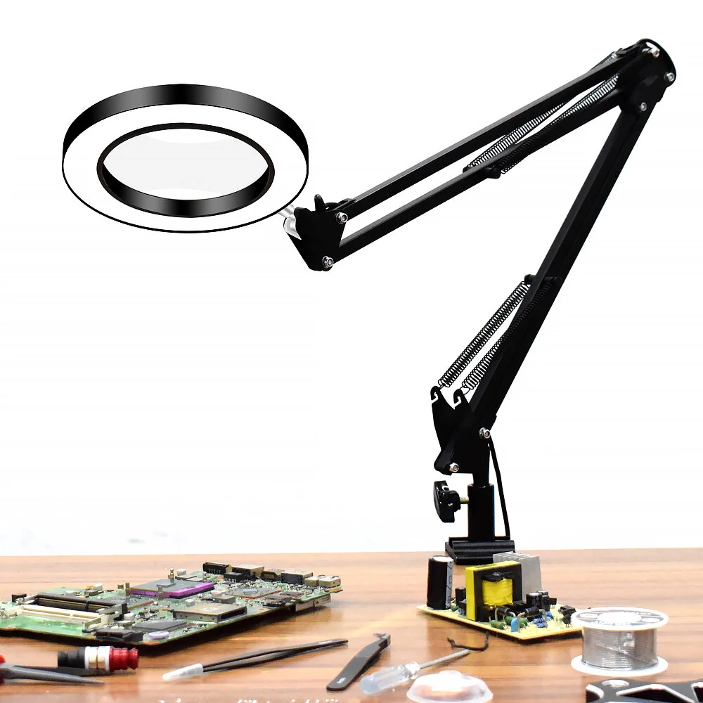DANIU Flexible Desk Large 5X USB LED Magnifying Glass 33cm+33cm Bracket 3 Colors Illuminated Magnifier Lamp Loupe — view 2