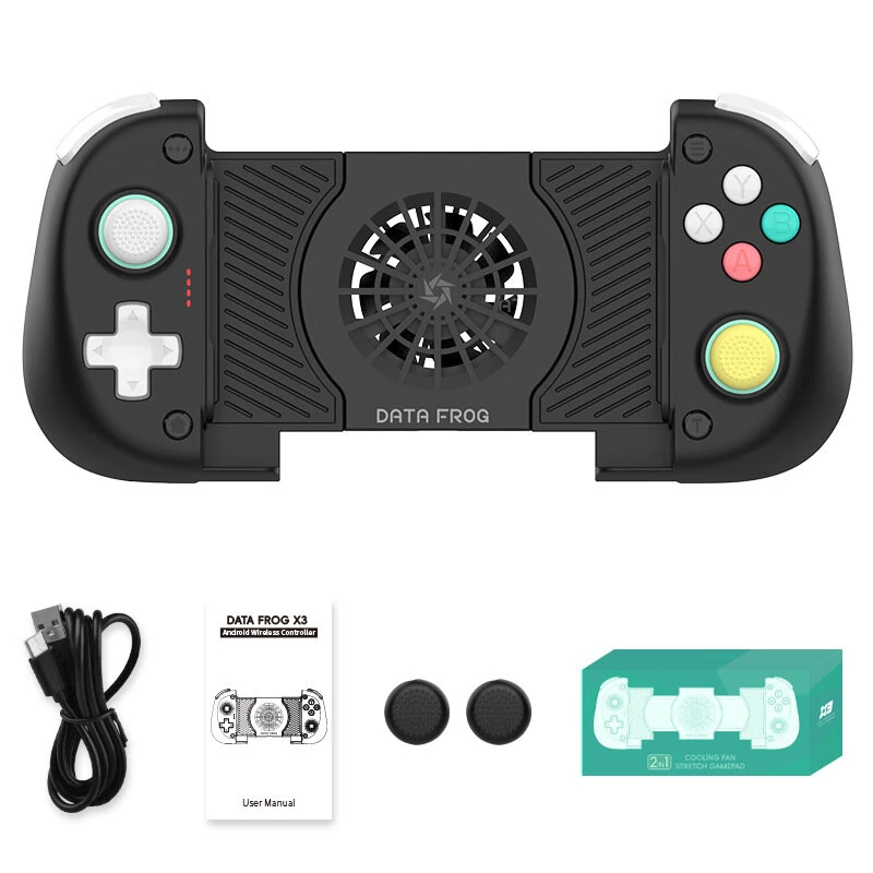 DATA FROG X3 Stretchable Game Controller Wired bluetooth Gamepad with Cooling Fan Dual Hall Effectis Vibration Turbo Function Compatible with 3.94-inch to 6.89-inch Moile Phone — DATA