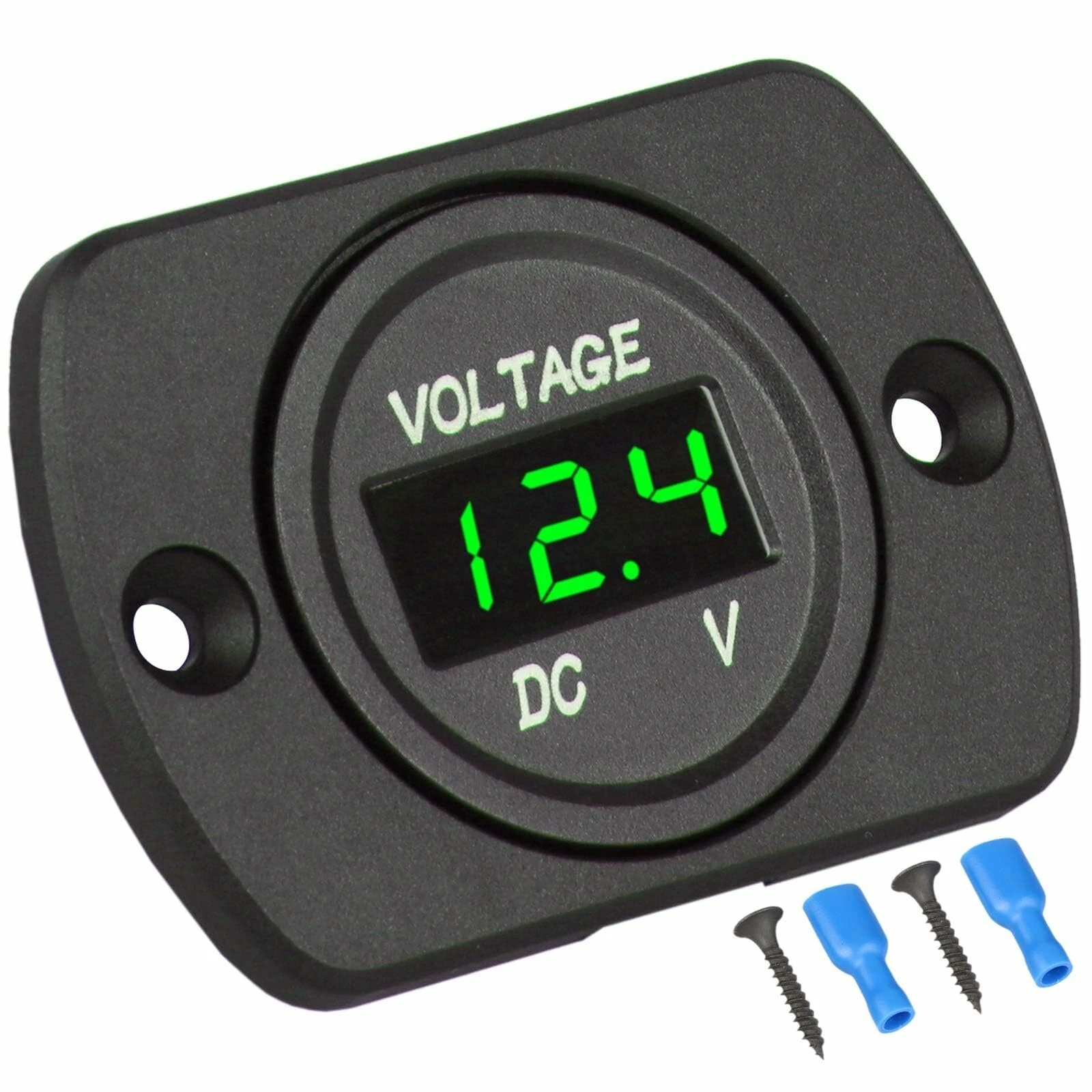 DC 12V 24V Digital LED Car Round Voltage Meter Panel Waterproof Voltmeter Tester LED Digital Display Mounting Plate Voltage Gauge Meter with Terminals for Boat Marine Vehicle Motorcycle Truck — Pricio