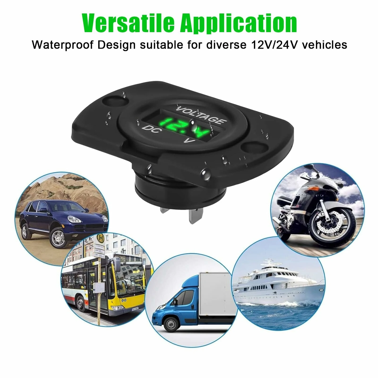 DC 12V 24V Digital LED Car Round Voltage Meter Panel Waterproof Voltmeter Tester LED Digital Display Mounting Plate Voltage Gauge Meter with Terminals for Boat Marine Vehicle Motorcycle Truck — view 7
