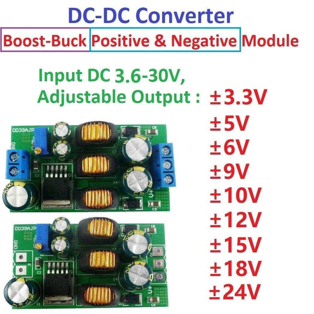DC-DC Boost Buck Converter Module Dual Polarity Output Adjustable DC3.6-30V to 5V/6V/9V/10V/12V/15V/24 Overload Protection for Audio Amplifier Car Stereo Power Supply — view 3