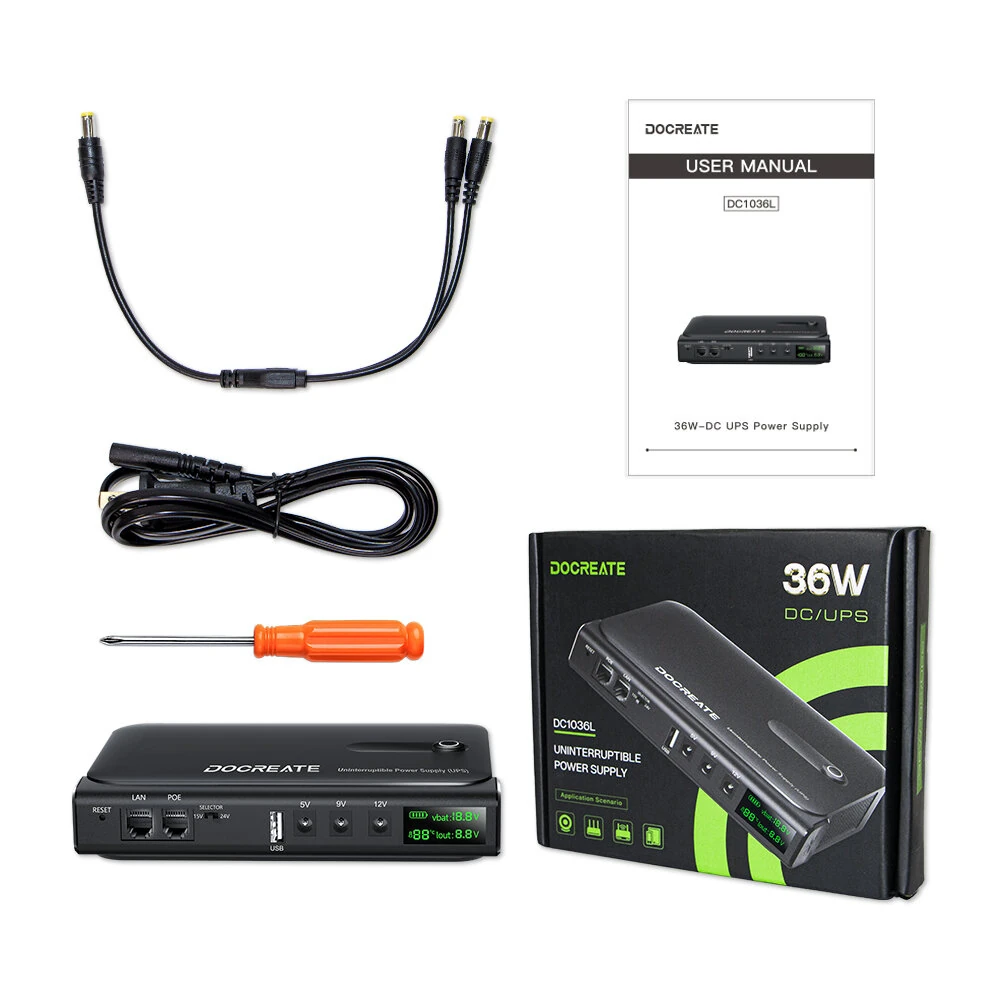 DC1036L DC UPS Uninterruptible Power Supply 36W Lithium Battery LED Display Multiple Voltage Output Instant Power Switching PoE Device Backup Power Supply Emergency Power Generator — Pricio