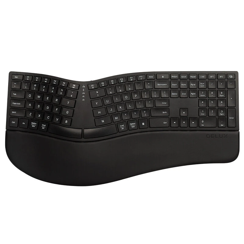 Delux GM909 Ergonomic Keyboard 2.4G Wireless/bluetooth 112 Keys Rechargeable Full Size with Scissor Switch Palm Rest for Windows/Mac — Delux
