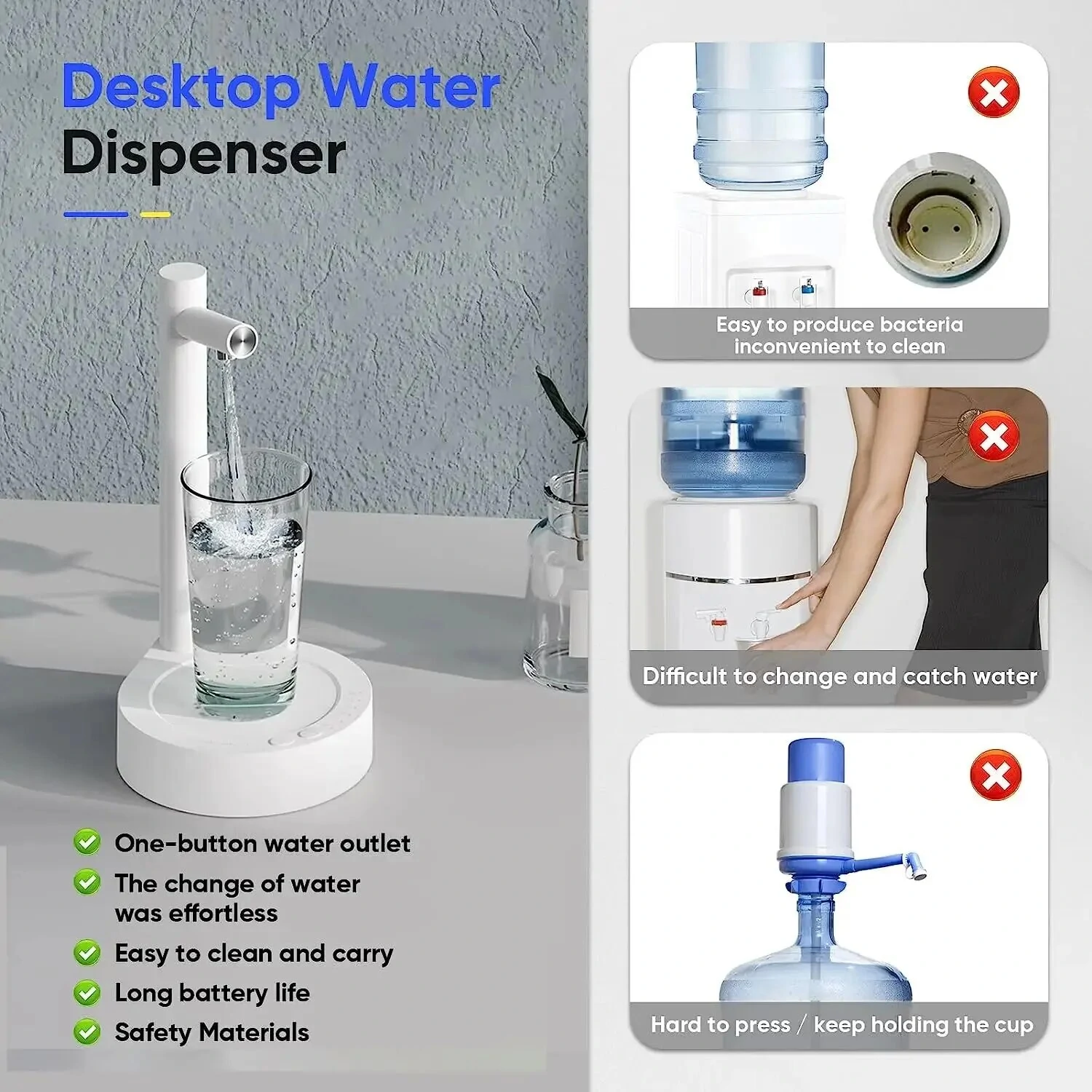 Desktop Water Bottle Dispenser Automatic Smart Electric Water Dispensers for 5 Gallon & Universal Bottles USB Charging 7 Levels — view 4