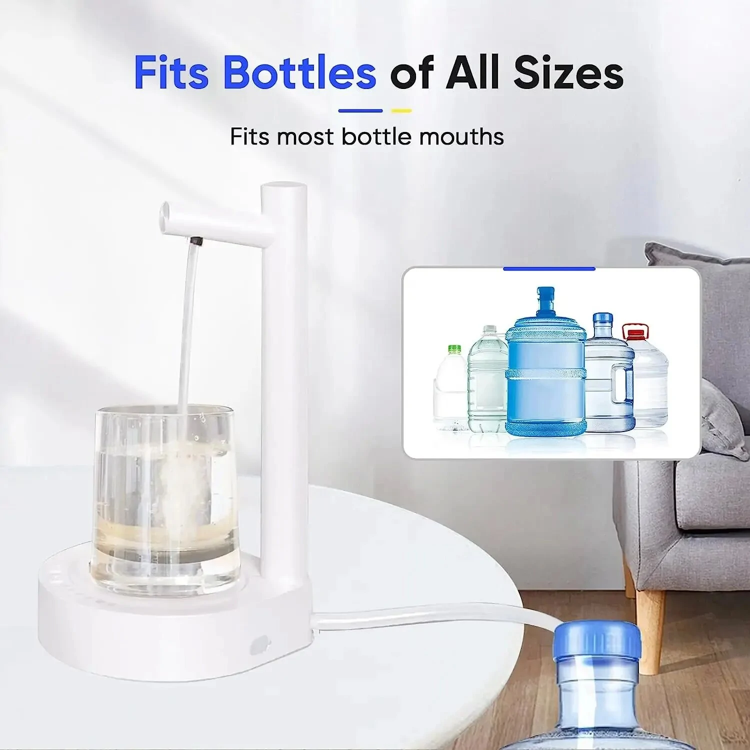 Desktop Water Bottle Dispenser Automatic Smart Electric Water Dispensers for 5 Gallon & Universal Bottles USB Charging 7 Levels — view 5