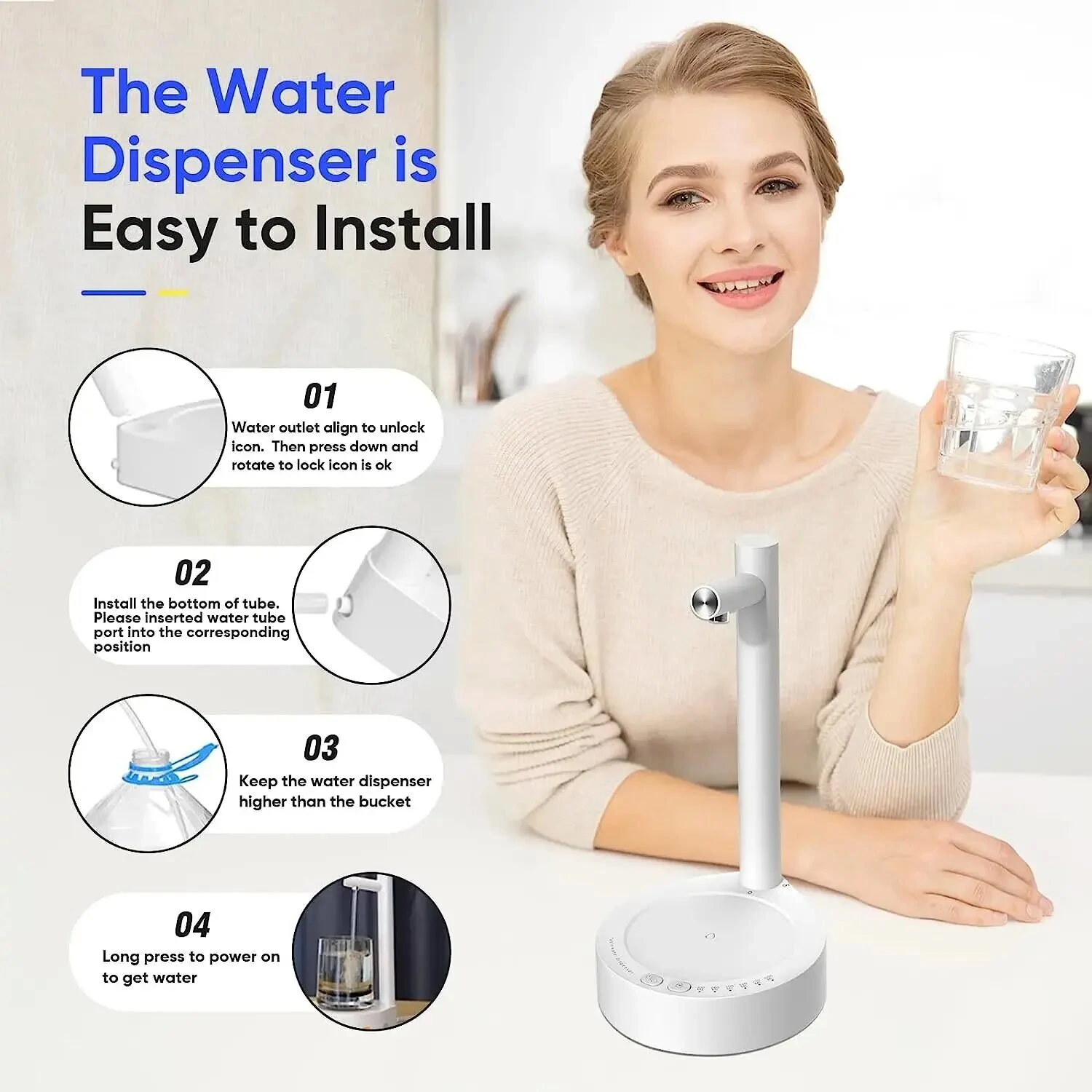 Desktop Water Bottle Dispenser Automatic Smart Electric Water Dispensers for 5 Gallon & Universal Bottles USB Charging 7 Levels — view 7