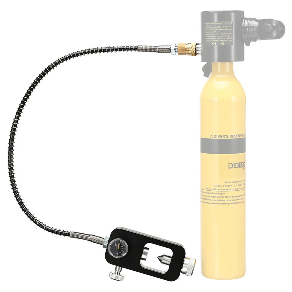 DIDEEP PSI Dial Mini Scuba Diving Tank Oxygen Cylinder Respirator Adapter 8MM Large to Small Scuba Tank Adapters Heads with Strap Tube — DIDEEP