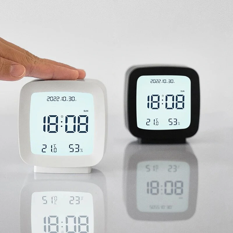 Digital Alarm Clock 12/24H Electronic Alarm Clock Voice-activated Backlight Temperature Humidity Nightlight Table Clocks with Snooze Function — Pricio