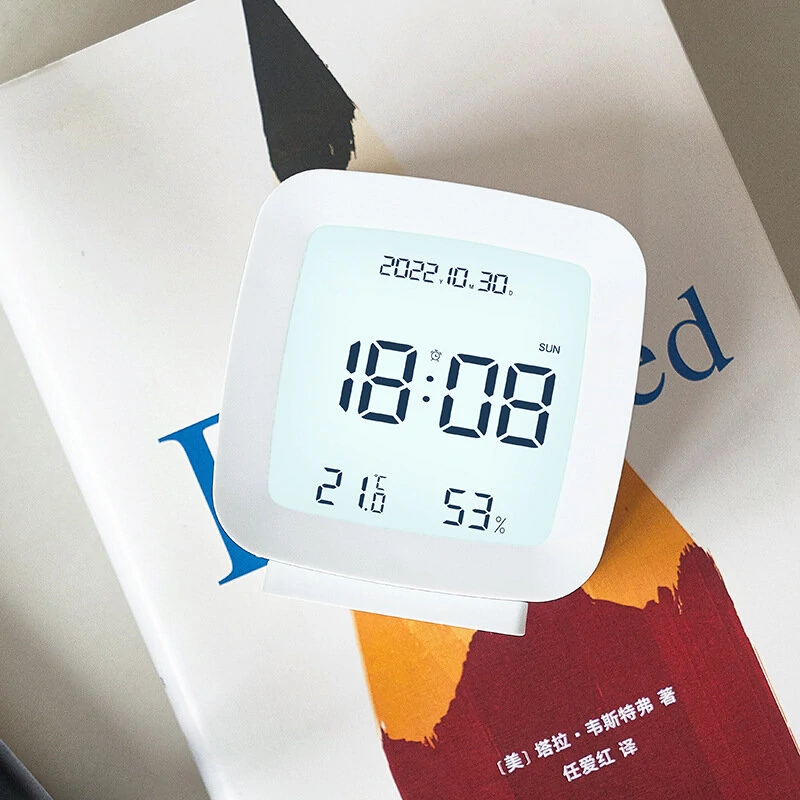 Digital Alarm Clock 12/24H Electronic Alarm Clock Voice-activated Backlight Temperature Humidity Nightlight Table Clocks with Snooze Function — view 6