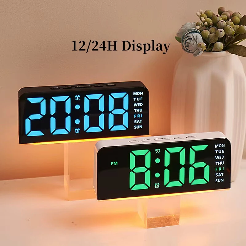 Digital Alarm LED Clock Mood Light TEMP Date Week 2 Alarms Snooze Electronic Table Clock 4 Levels Brightness 12H 24H LED Clock — view 10