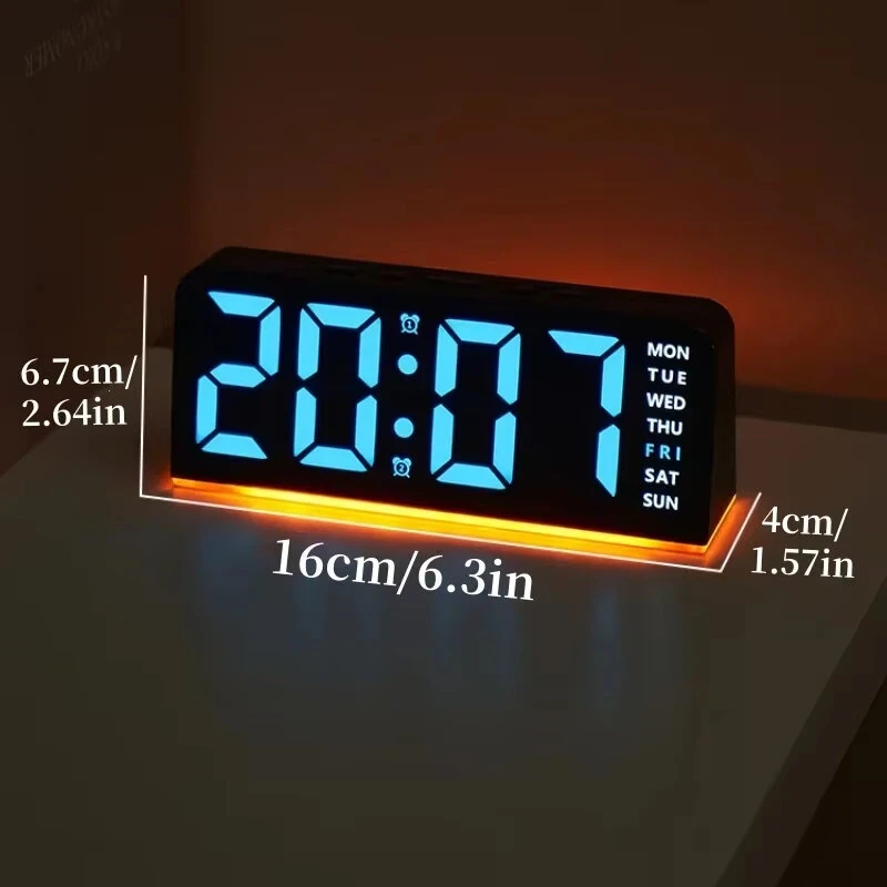 Digital Alarm LED Clock Mood Light TEMP Date Week 2 Alarms Snooze Electronic Table Clock 4 Levels Brightness 12H 24H LED Clock — view 11