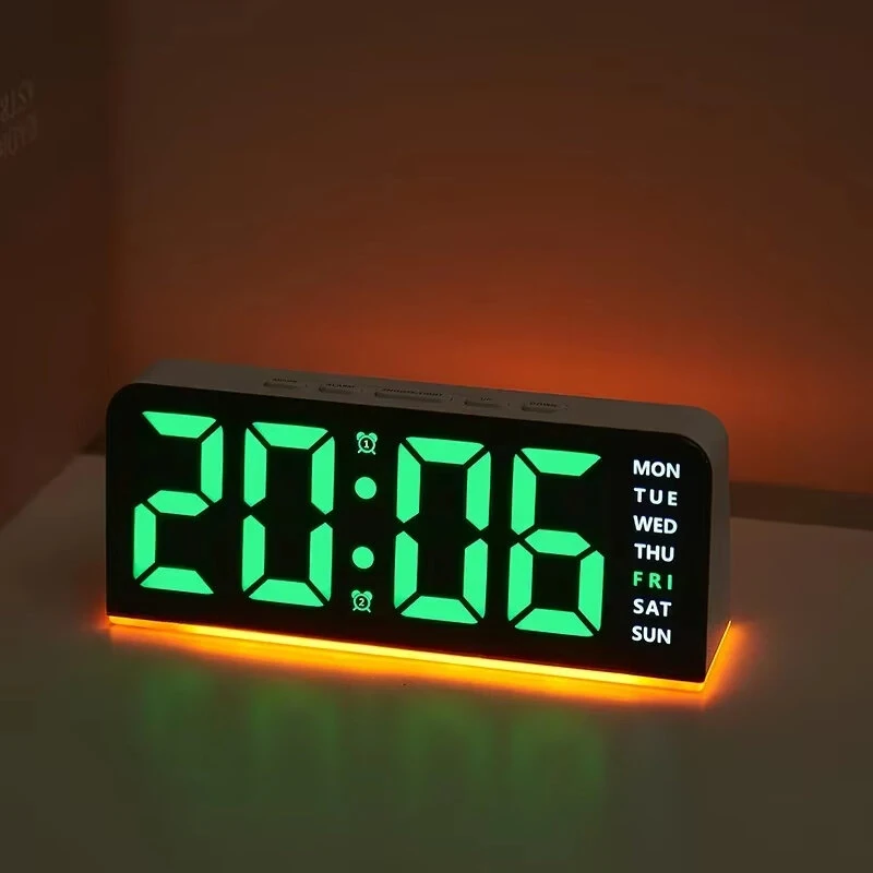 Digital Alarm LED Clock Mood Light TEMP Date Week 2 Alarms Snooze Electronic Table Clock 4 Levels Brightness 12H 24H LED Clock — view 2