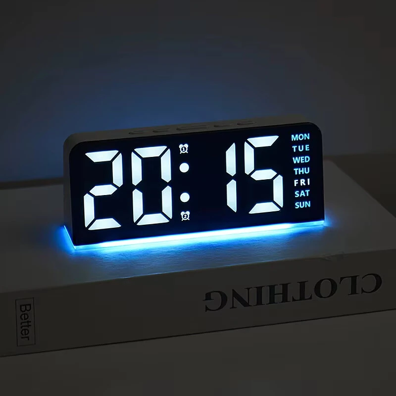 Digital Alarm LED Clock Mood Light TEMP Date Week 2 Alarms Snooze Electronic Table Clock 4 Levels Brightness 12H 24H LED Clock — view 3