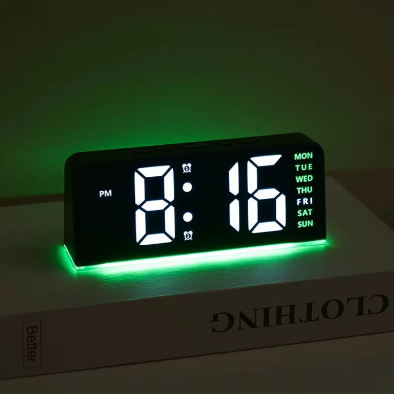 Digital Alarm LED Clock Mood Light TEMP Date Week 2 Alarms Snooze Electronic Table Clock 4 Levels Brightness 12H 24H LED Clock — view 6