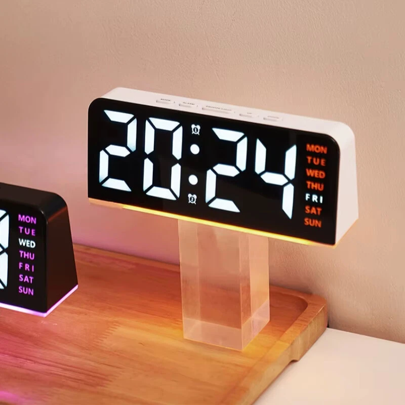 Digital Alarm LED Clock Mood Light TEMP Date Week 2 Alarms Snooze Electronic Table Clock 4 Levels Brightness 12H 24H LED Clock — view 8