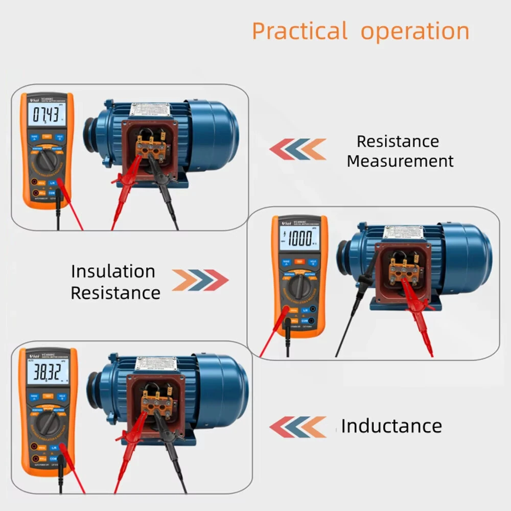 Digital Motor Checker VC4060C 3-in-1 Tester Insulation Resistance DC Resistance Inductance Auto Power Off Backlit Screen Electrical Installation Equipment Maintenance — view 6