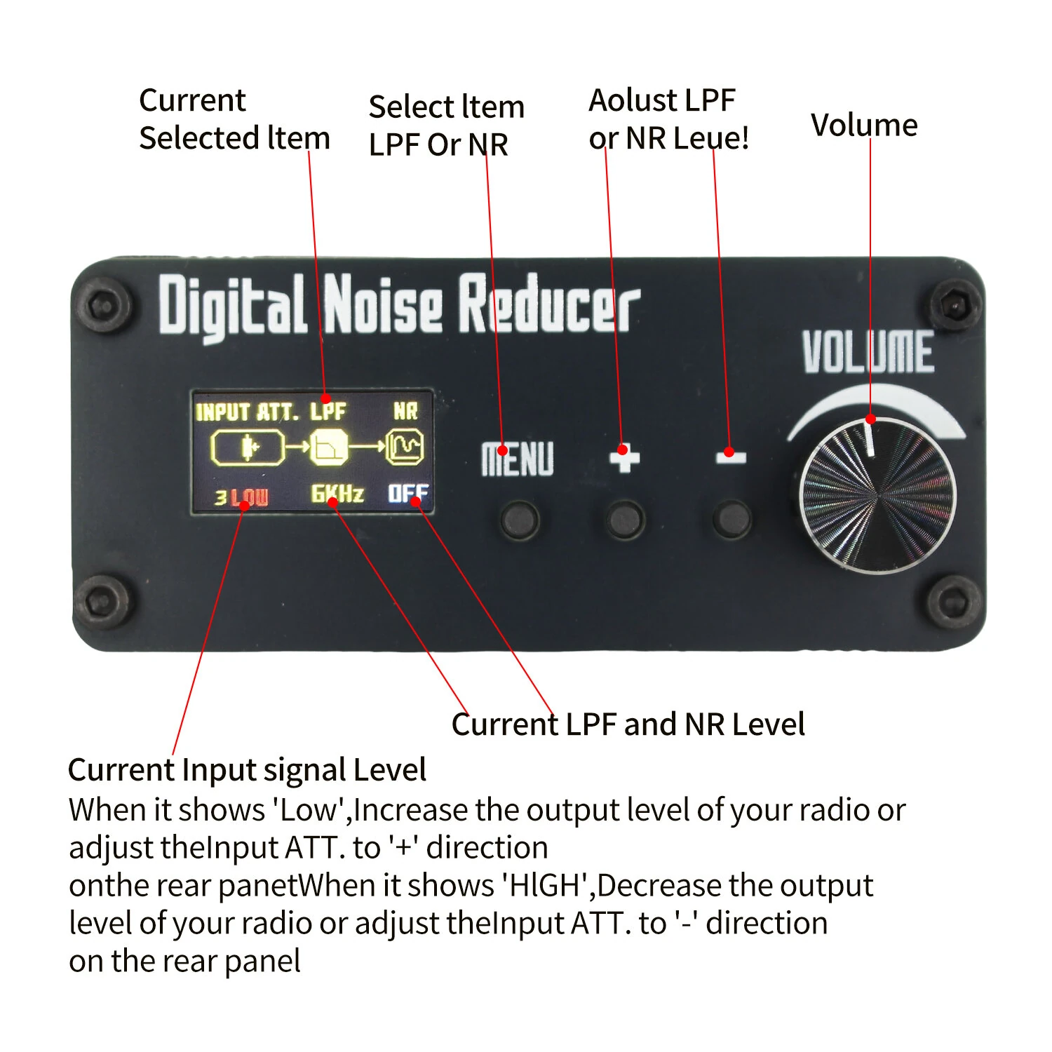 Digital Noise Reducer Advanced Low Pass Filter Adjustable 10 Noise Reduction Levels Radio Audio Enhancement with DSP Shortwave + Speaker — view 5