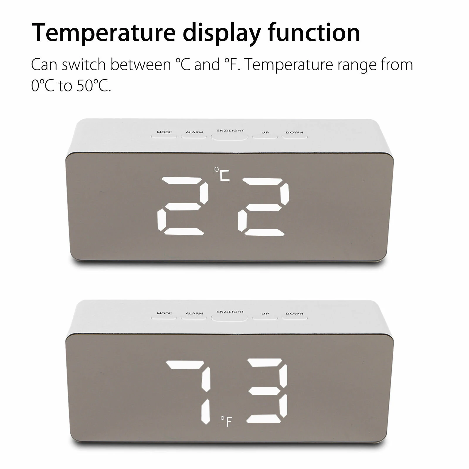 Digoo Wireless USB Mirror Alarm Clock LED Digital Therometer Temperature Night Mode Black DG-DM1 — view 5