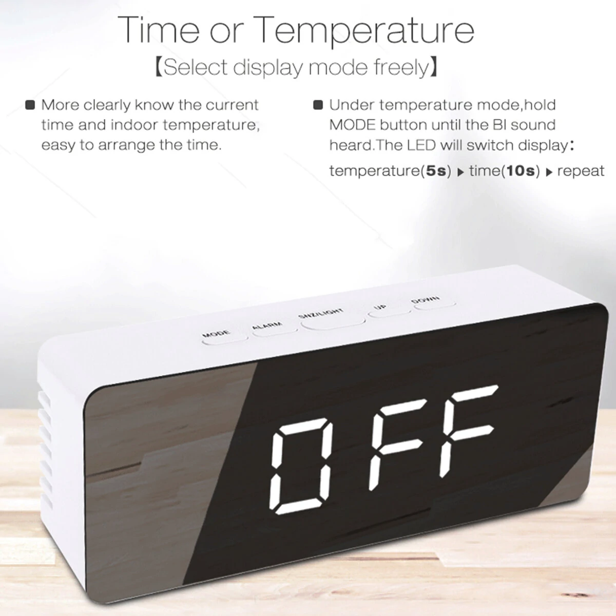 Digoo Wireless USB Mirror Alarm Clock LED Digital Therometer Temperature Night Mode Black DG-DM1 — view 6