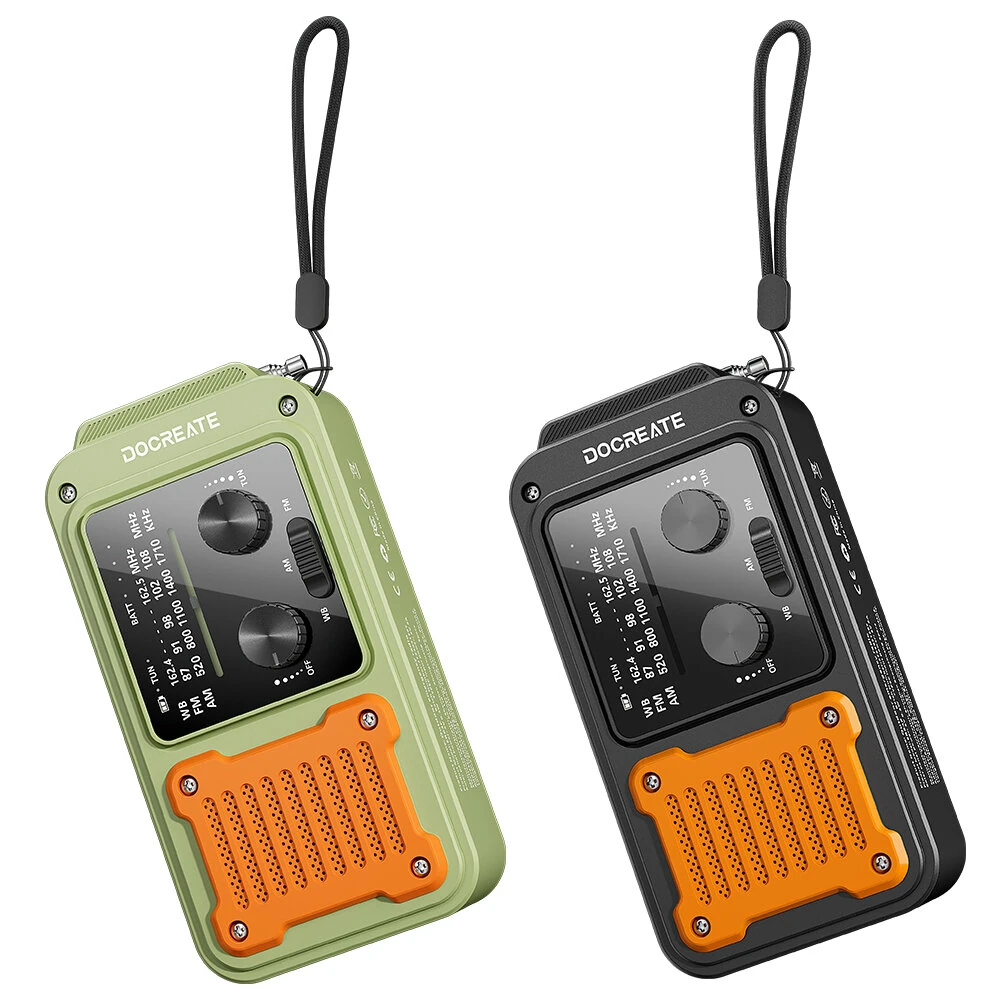 Docreate ER-64P Portable Solar Radio 7-in-1 Hand Crank Flashlight Power Bank Compass NOAA Weather Alert Emergency Charger Outdoor Essentials