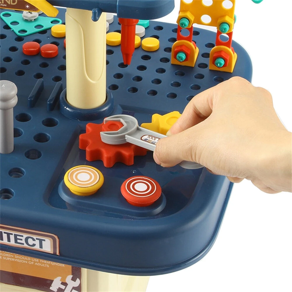 Double Sided Tool Table Toy Screw-fastening Assembly Hands-on Multi-function Varied Simulation kit Strong Impact Drill for Boys Birthday Christmas Gift — view 5