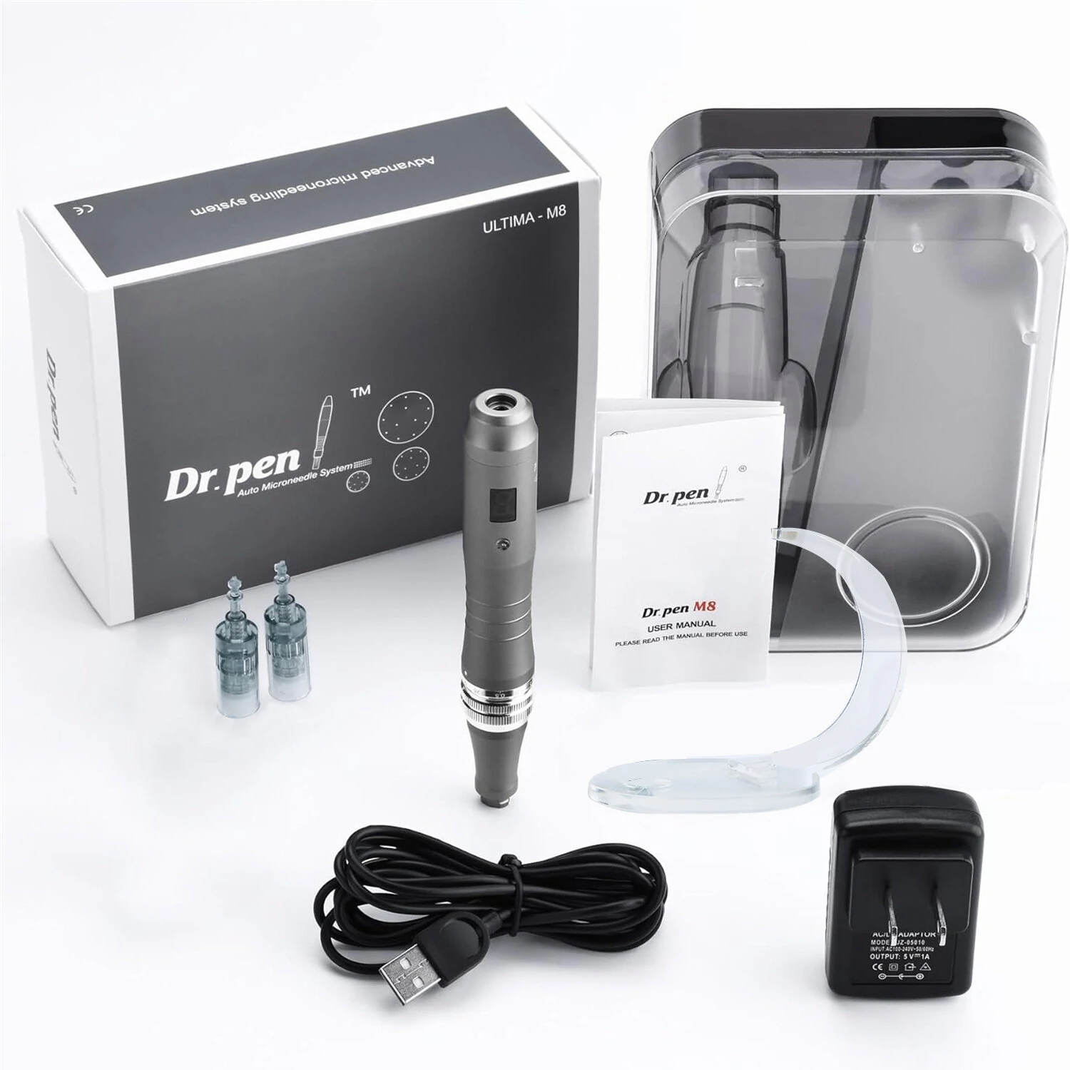 Dr. Pen Ultima M8 Professional Micro Needling Pen with Digital Display Adjustable Needle Length 0-0.3mm Aluminum Skin Care Beauty Pen Home Use Cordless Device 2 x 16-Pin Cartridges Included — view 2
