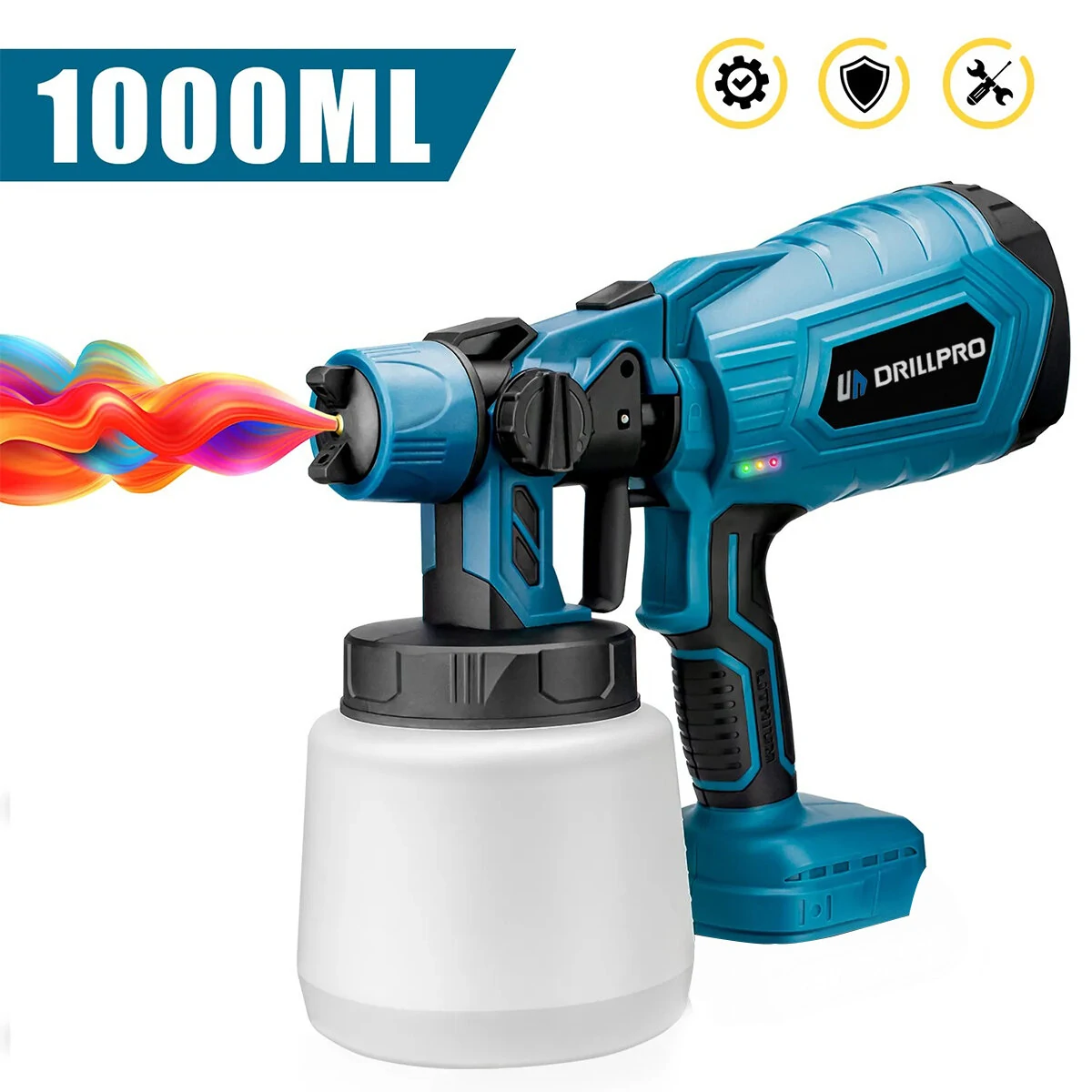 Drillpro 1000ML Cordless Electric Spray Gun Portable Household Paint Sprayer Auto Furniture Steel Coating Airbrush For Mak 18V Battery — view 3
