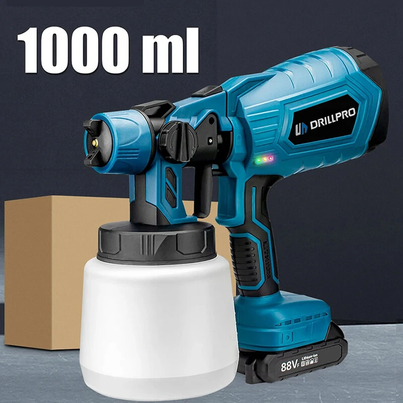 Drillpro 1000ML Cordless Electric Spray Gun Portable Household Paint Sprayer Auto Furniture Steel Coating Airbrush For Mak 18V Battery — view 5