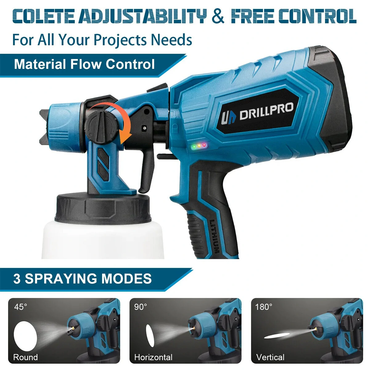Drillpro 1000ML Cordless Electric Spray Gun Portable Household Paint Sprayer Auto Furniture Steel Coating Airbrush For Mak 18V Battery — view 7