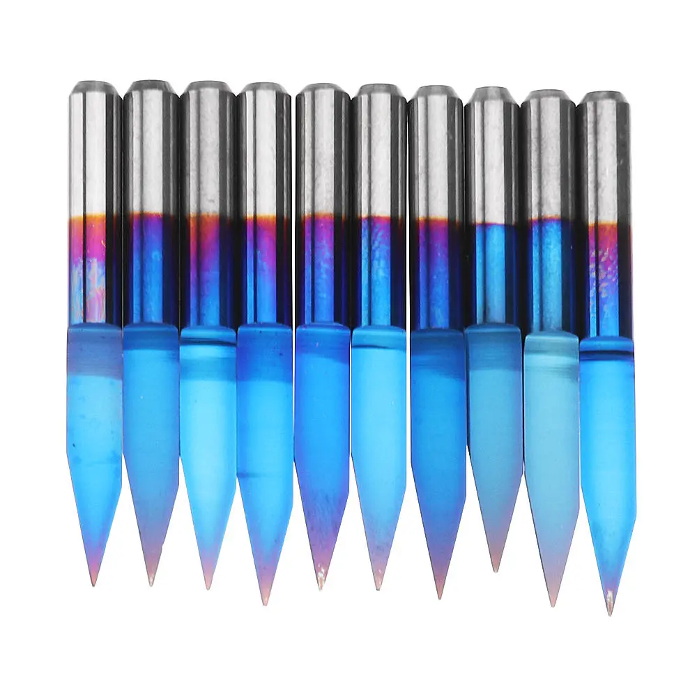 Drillpro 10pcs 0.1/0.2/0.3mm 25 Degree Engraving Bit Blue NANO Coated Carbide Flat Bottom PCB Engraving Bit CNC Router Tool — Drillpro