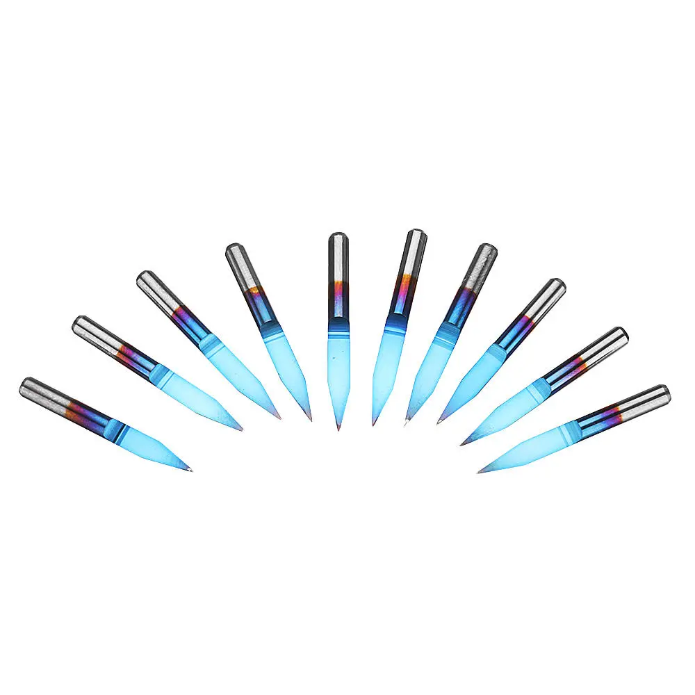 Drillpro 10pcs 0.1/0.2/0.3mm 25 Degree Engraving Bit Blue NANO Coated Carbide Flat Bottom PCB Engraving Bit CNC Router Tool — view 4