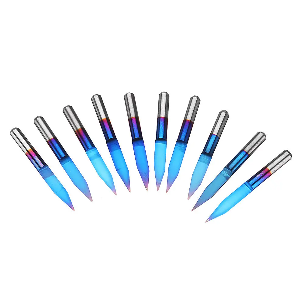 Drillpro 10pcs 0.1/0.2/0.3mm 25 Degree Engraving Bit Blue NANO Coated Carbide Flat Bottom PCB Engraving Bit CNC Router Tool — view 5