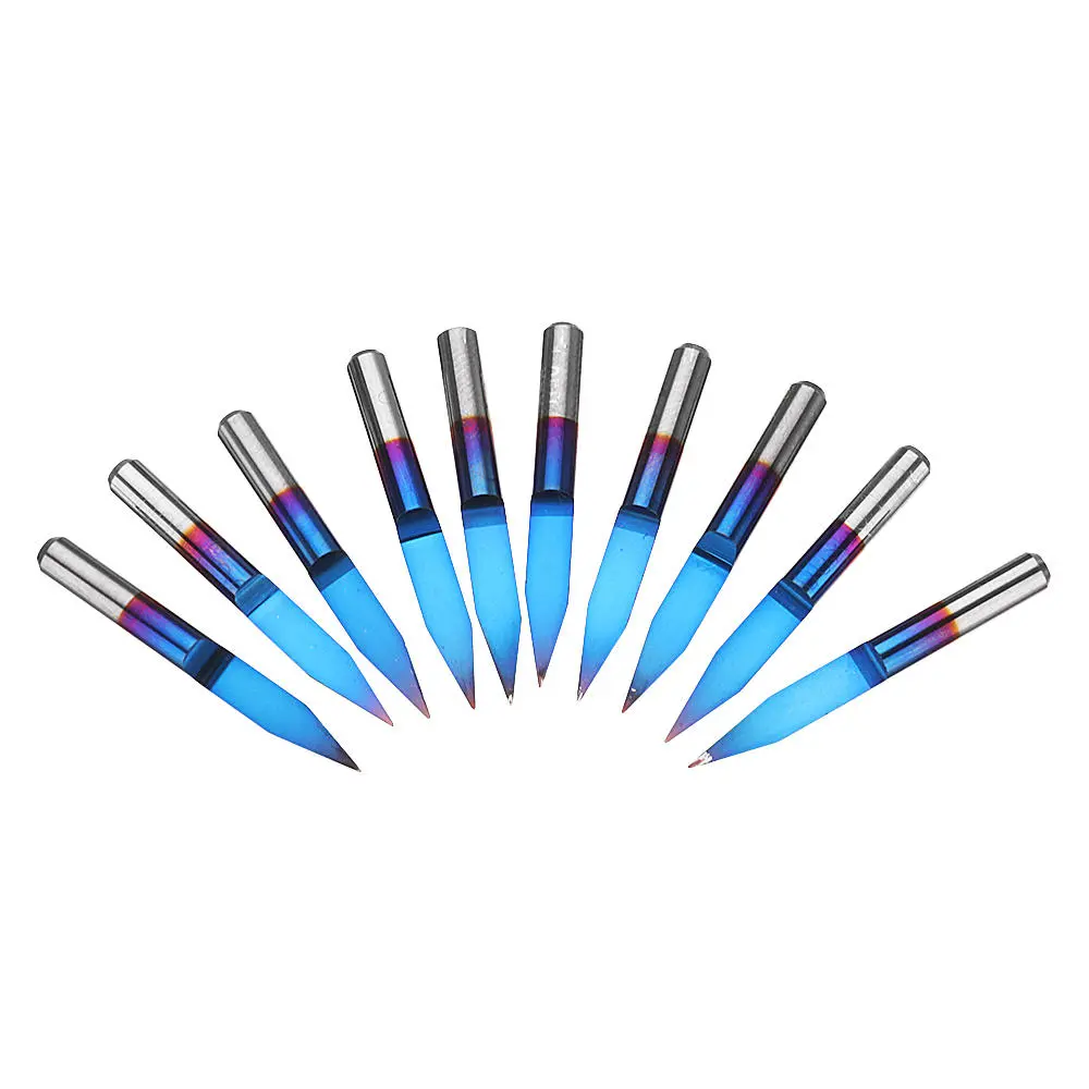 Drillpro 10pcs 0.1/0.2/0.3mm 25 Degree Engraving Bit Blue NANO Coated Carbide Flat Bottom PCB Engraving Bit CNC Router Tool — view 6