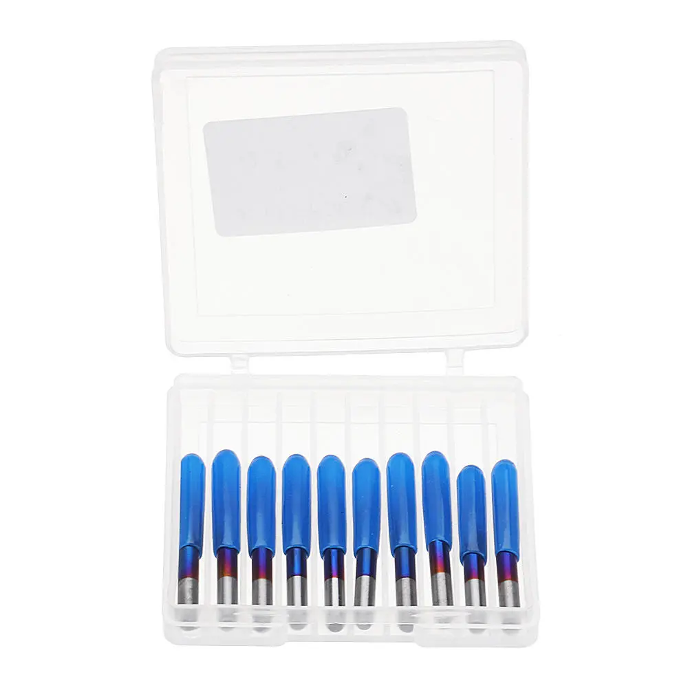 Drillpro 10pcs 0.1/0.2/0.3mm 25 Degree Engraving Bit Blue NANO Coated Carbide Flat Bottom PCB Engraving Bit CNC Router Tool — view 7