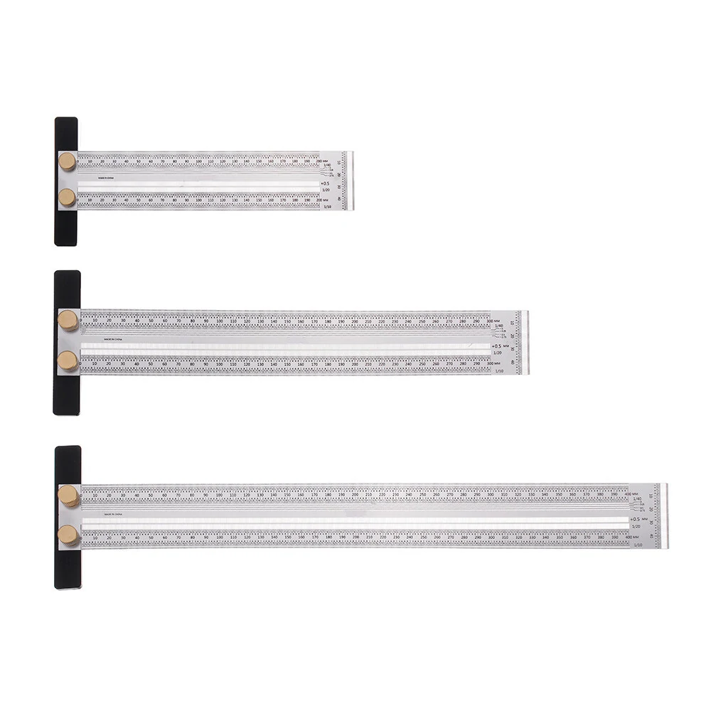 Drillpro 200/300/400mm Stainless Steel Precision Marking T Ruler Hole Positioning Measuring Ruler Woodworking Scriber Scribing Tool — view 3