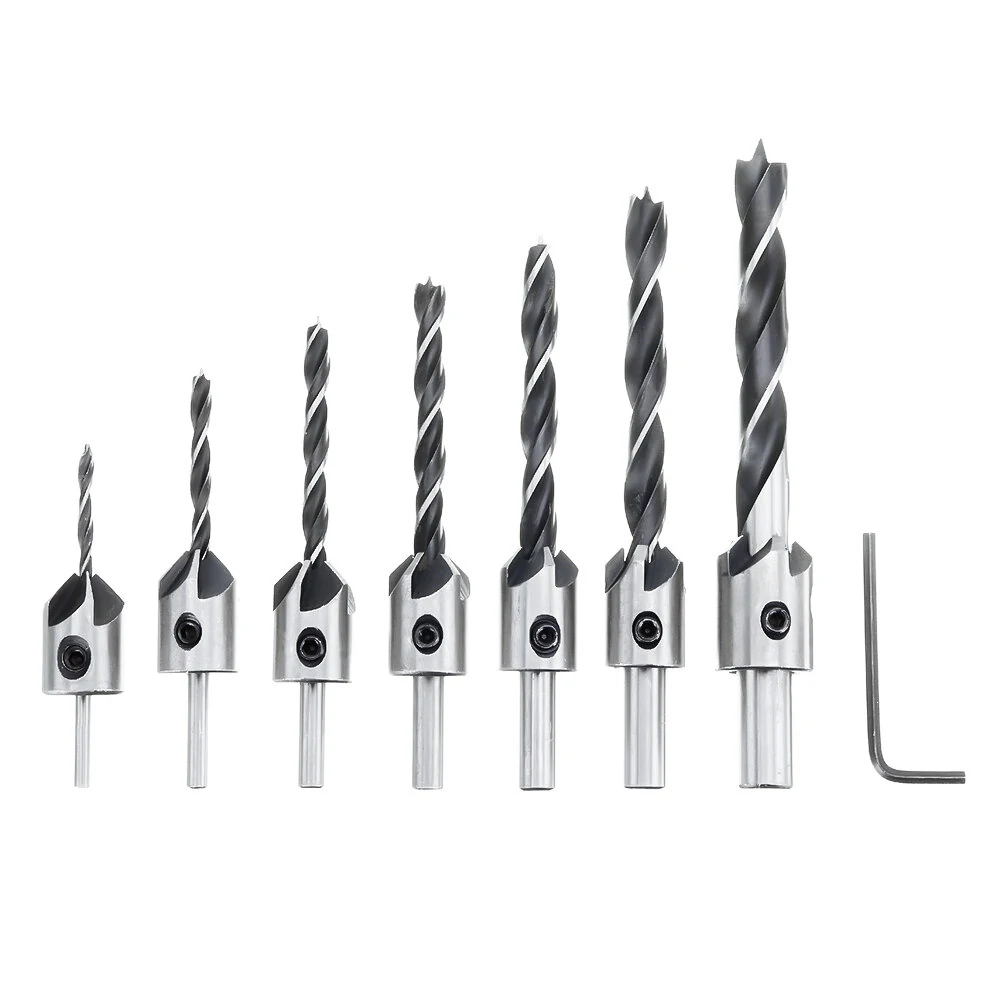 Drillpro 23pcs Woodworking Chamfering Countersunk Drill Bit Set 5 Flute Chamfering Drill Wood Plug Cutter Automatic Center Punch Drill — view 3