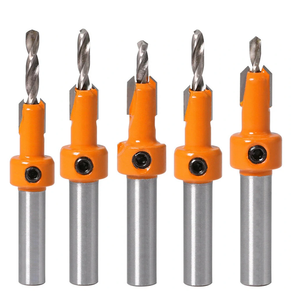 Drillpro 5Pcs Carbide Tip 8mm Shank HSS Woodworking Countersink Router Bit Set Screw Extractor Remon Demolition for Wood Milling Cutter — view 2